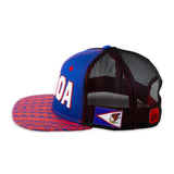 Flat Visor Samoa Ball Cap with Mesh Back- Royal and Red- side view