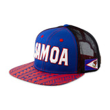 Flat Visor Samoa Ball Cap with Mesh Back- Royal and Red- side view