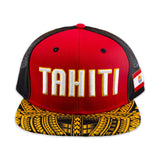 "Tahiti" Flat Bill Ball Cap in Red, Yellow, and Black 