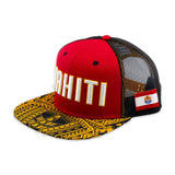 "Tahiti" Flat Bill Ball Cap in Red, Yellow, and Black 