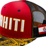 "Tahiti" Flat Bill Ball Cap in Red, Yellow, and Black 