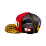 "Tahiti" Flat Bill Ball Cap in Red, Yellow, and Black 