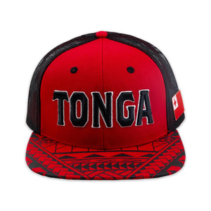 Flat Visor "Tonga" Ball Cap- Red and Black