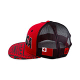 Side view of Flat Visor "Tonga" Ball Cap- Red and Black