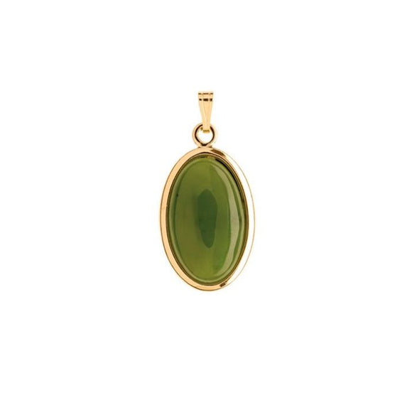 Ariki Plain Nephrite Jade & 22K Gold Plate Oval Pendant