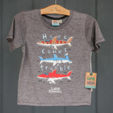 Earth Nymph "Here Comes Trouble" Kids Cotton Tee Shirt- Gray