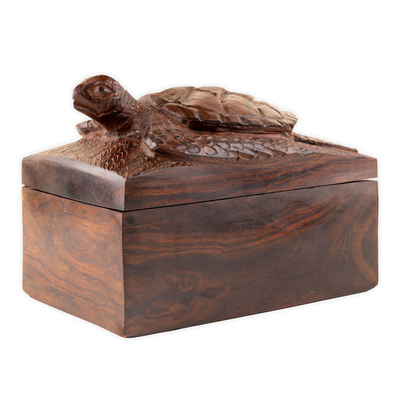 Hand-carved Wooden Keepsake Box with Sea Turtle Lid