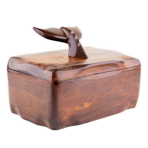 Hand-carved Wooden Keepsake Box with Whale Tail Lid