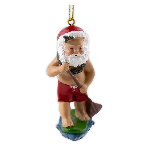 Hand-painted Paddleboarding Santa Christmas Ornament