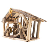 Handmade-Driftwood-Nativity-in-Creche- side angle view