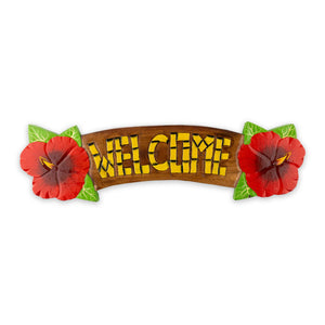 Handmade Wooden Hibiscus Welcome Sign - The Hawaii Store