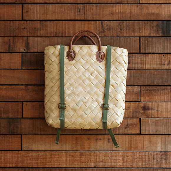 Handwoven Backpack Leather Handle 15x13x4