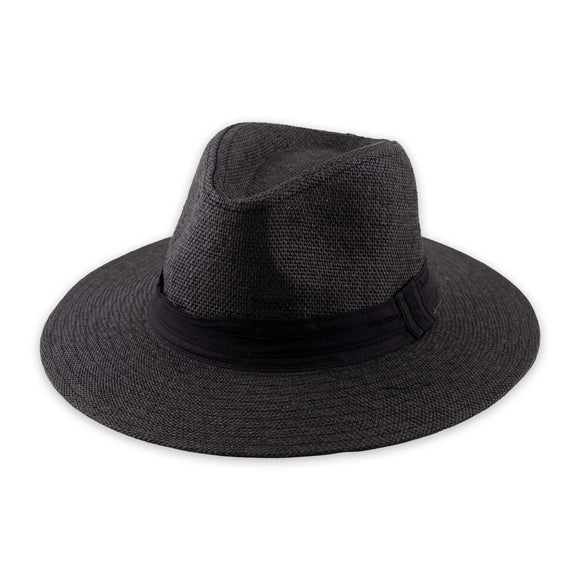  Woven Black Panama Hat with Black Crown Band