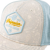 Close up Polynesian Cultural Center "Tattoo Patch" Ball Cap- Cream & Aqua