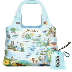 Xplorer "Hawaii Map" Reusable Tote Bag & Pouch