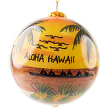 Hand-painted "Hawaiian Sunset Hula" Glass Christmas Ornament- rotated view