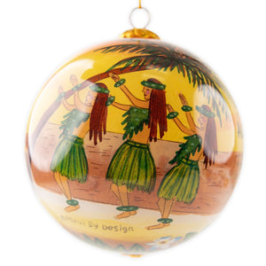 Hand-painted "Hawaiian Sunset Hula" Glass Christmas Ornament