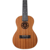 Hawaiian Island Creations Mahogany Concert Ukulele laser-cut sound hole.