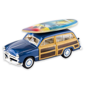 Vintage Hawaiian Woody Station Wagon with Surf Board