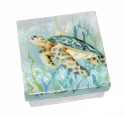 Kubla Crafts "Green Sea Turtle" Capiz Keepsake Box- 3"x3"