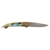 JNR-Woodworks-New-Zealand-Paua-_-Damascus-Steel-Pocket-Knife with Blade Extended