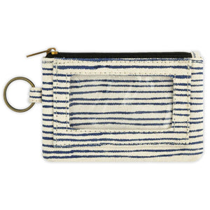 JOYN Zippered Cotton ID Holder- Navy Pinstripes