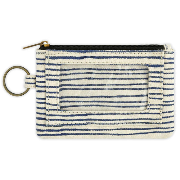 JOYN Zippered Cotton ID Holder- Navy Pinstripes