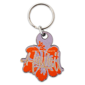 "Open Hibiscus" Painted Wooden Key Fob