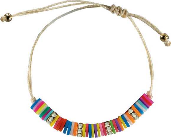 Clay Disk & Rhinestones Multi-Color Corded Bracelet