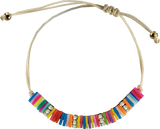 Clay Disk & Rhinestones Multi-Color Corded Bracelet