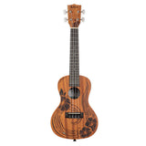 Kala-Unity-Mahogany-Concert-Ukulele-with-laser-etched traditional Maori hibiscus art.