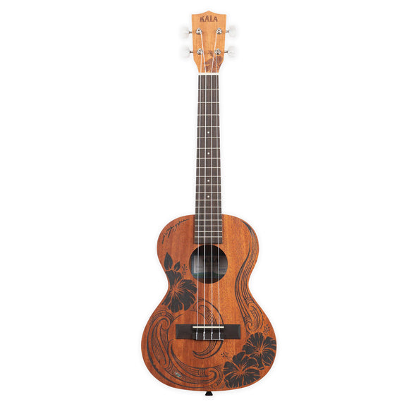 Kala-Unity-Mahogany-Tenor-Ukulele-showing laser-etched Maori art.