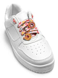 Living Royal "Donut" Shoe Laces & Charm Set laced on white athletic shoe