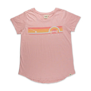 Pacific Creations "Rainbow La'ie Hawaii" Ladies Tee Shirt- Dusty Pink