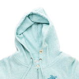 Close up of Pacific Creations Women's Sky Blue "Ocean Turtle" Zip Hoodie