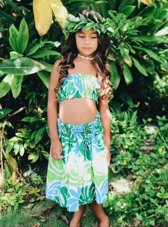 Hawaiian Malulani Keiki (Child) 2-Piece Hula Clothing Set- Sky