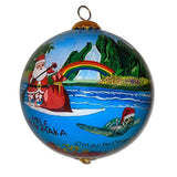 Hand-painted Glass Surfing Santa Christmas Ornament- Rotated View