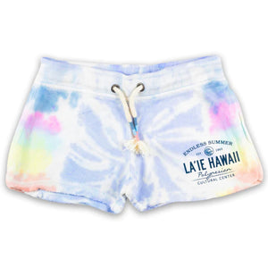 Marina Tie Dye Shorts with Polynesian Cultural Center Endless Summer imprint.