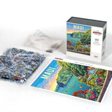 "Road to Hana" Jigsaw Puzzle by James Poai-  showing puzzle box contents