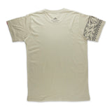 Back view of Kia Kaha "Raumati" Cotton Mens Tee Shirt- Light Tan