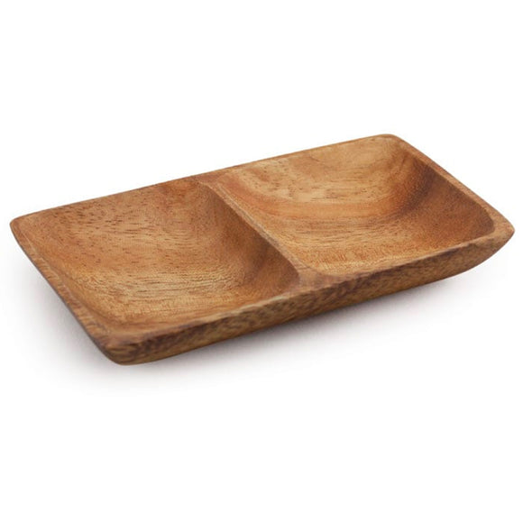  Satin Finished Acacia Wood Double Sauce Dish