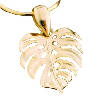 14K Gold Monstera Leaf Pendant