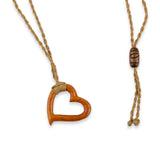 Open Heart Hawaiian Koa Necklace with Natural Cord