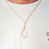 Model wearing White Buffalo Horn Mini Hawaiian Fish Hook Necklace