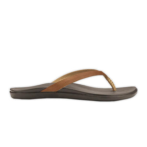 Olukai Women's "Ho'opio" Leather Sandals - Sahara/Dark Java