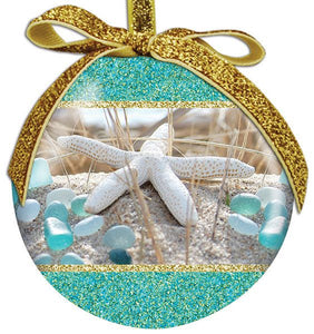 "Beach Walk" Seastar & Sea Glass Ornament