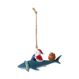 Santa Riding a Shark Christmas Ornament