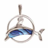 Ariki Paua & Palladium Dolphin In Ring Pendant