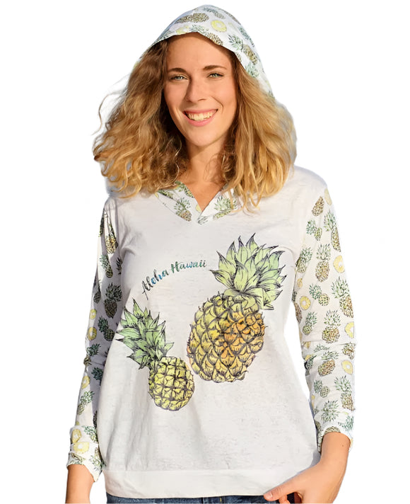 Model wearing Pineapple Bliss Women's Lightweight Burnout Hoodie