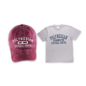 “Polynesian Cultural Center Est. 1963” Maroon Cap & Light Grey T-Shirt Set - The Hawaii Store